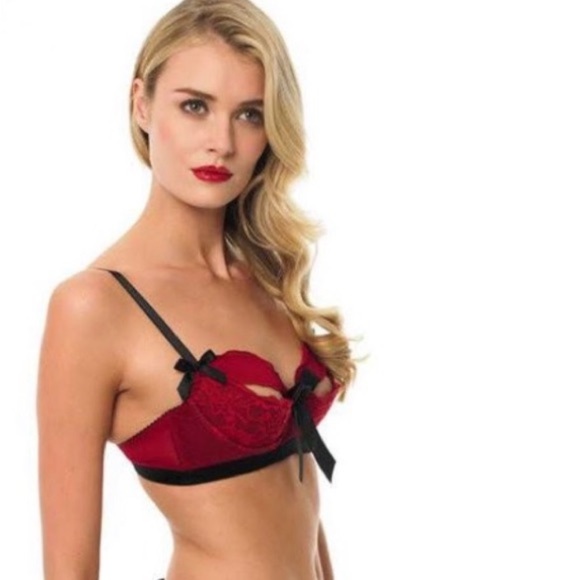 Bluebella Red and Black Lace Bra with Panties Set - Picture 3 of 15